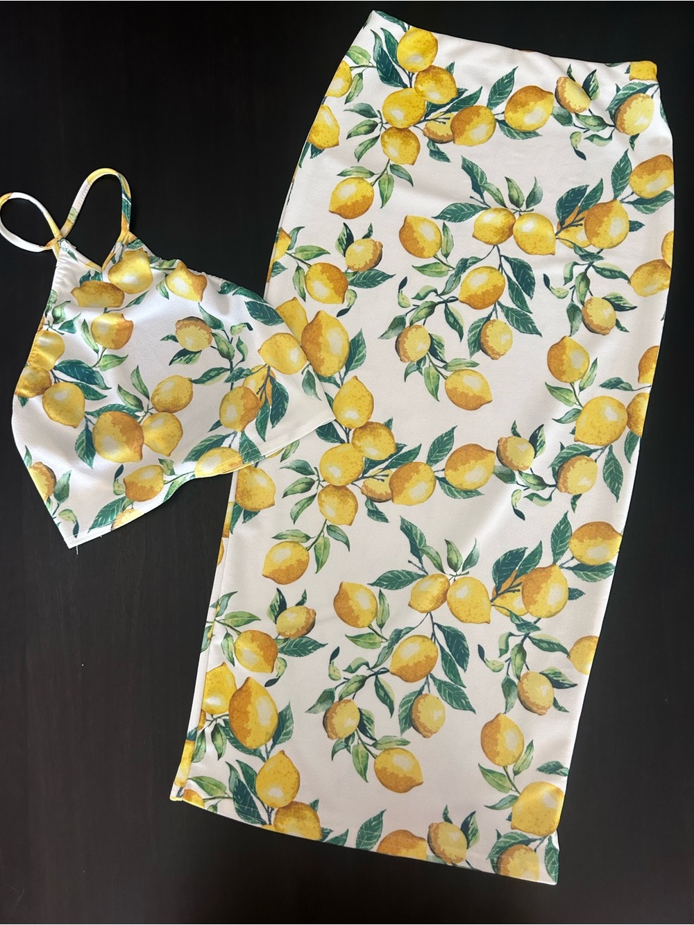 Missguided White Lemon Print Midi Skirt and Crop Top Set